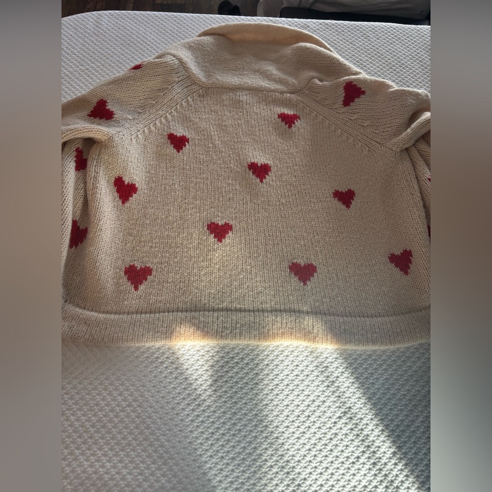 THE GREAT. Cream Cardigan with Red Heart Accents - Picture 3 of 16